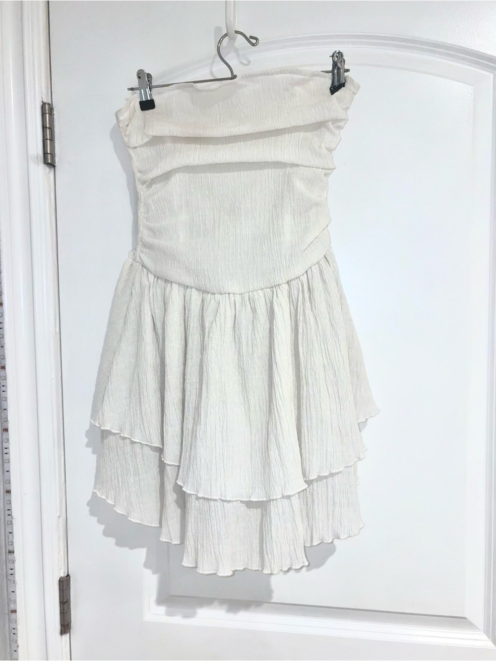 Strapless Tiered Ruffle Mini Dress — Ivory